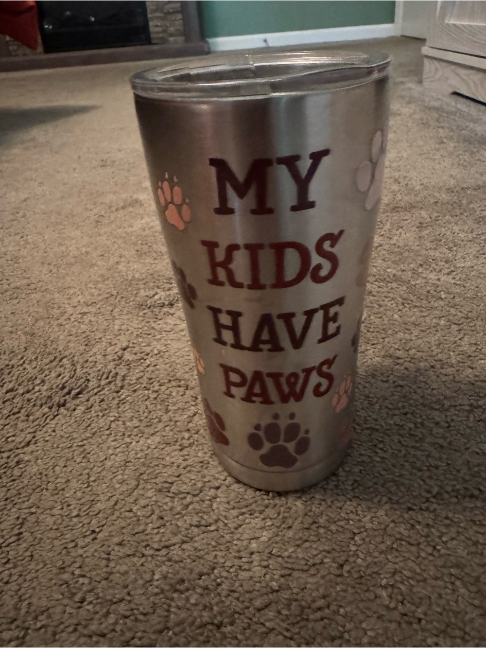 tervis Stainless Tumbler with Pink and Brown Paw Print Design